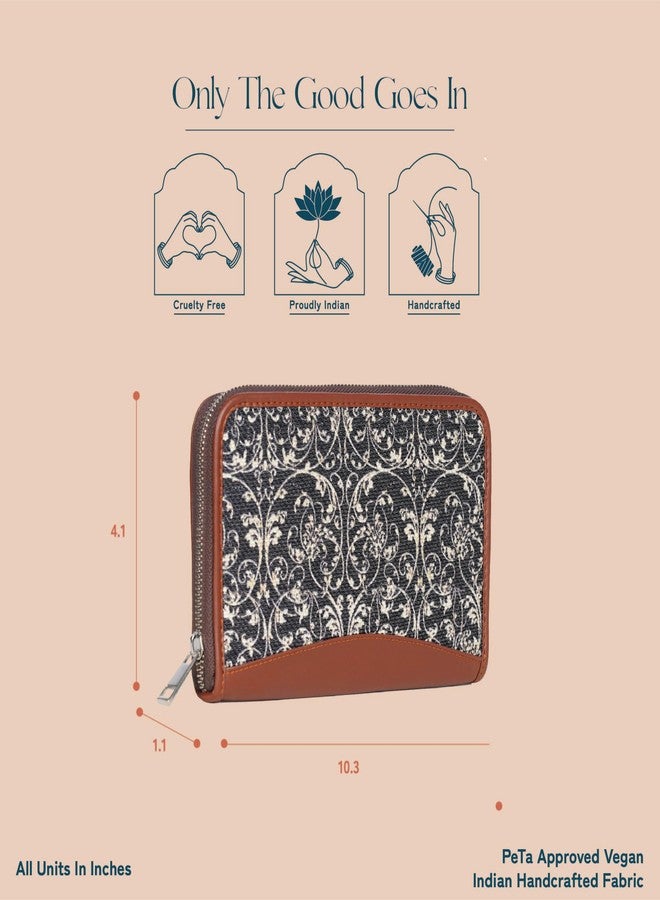 ZOUK Women's Vegan Leather and Jute Handmade Purse with Indian Lattice Lace Print for Mobile Phones (Black) - Image 3